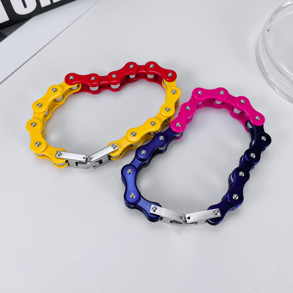 Men’s Titanium Stainless Steel Harley Bike Bracelet – Yellow and Red Link Punk Biker Jewelry, Durable Wristband for Men-Men's Bracelet-SunnyHouse Jewelry