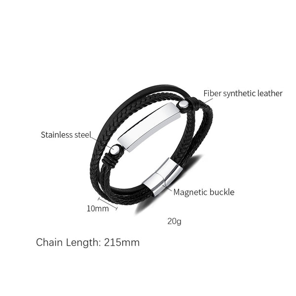 Men's Contemporary Leather Bracelet with Stainless Steel Accents - Sleek and Modern Accessory-Men's Bracelet-SunnyHouse Jewelry
