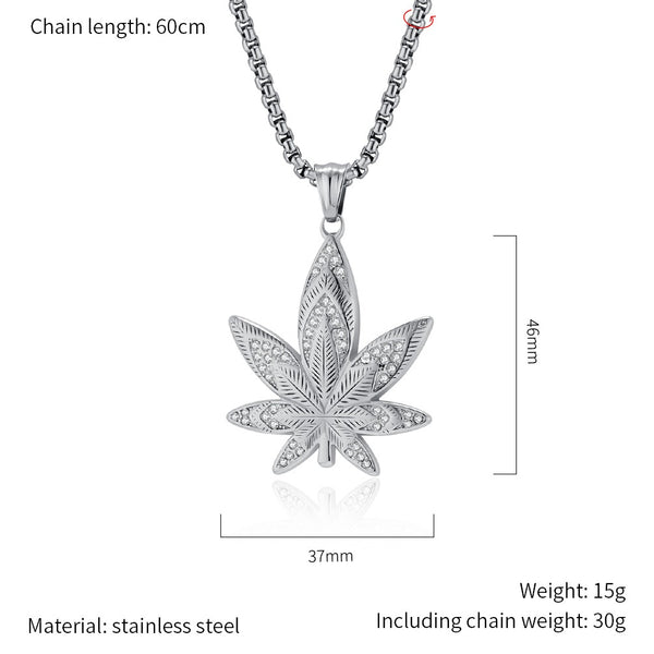 Men's Gold Marijuana Leaf Pendant Necklace - Iced Out Design, Durable, Hypoallergenic, Stylish Hip-Hop Jewelry-Men's Pendant Necklace-SunnyHouse Jewelry