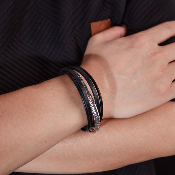 Elegant Men's Leather and Gold Plated Braided Bracelet – Modern, Versatile Design with Secure Clasp-Men's Bracelet-SunnyHouse Jewelry