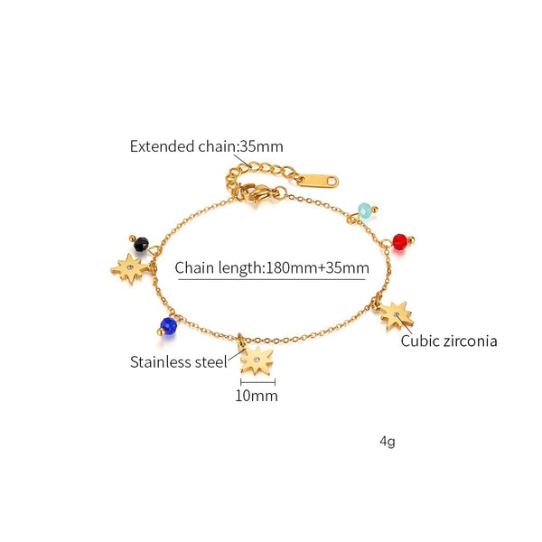 Elegant Women's Titanium Stainless Steel Star Charm Bracelet with Colorful Beads, Gold Plated, Adjustable Chain, Jewelry for Women and Girls-Women's Bangle-SunnyHouse Jewelry