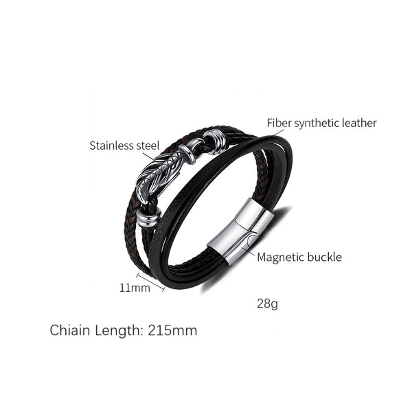 Men's Woven Leather Bracelet with Stainless Steel Dragon Clasp - Durable and Fashion-Forward Accessory-Men's Bracelet-SunnyHouse Jewelry