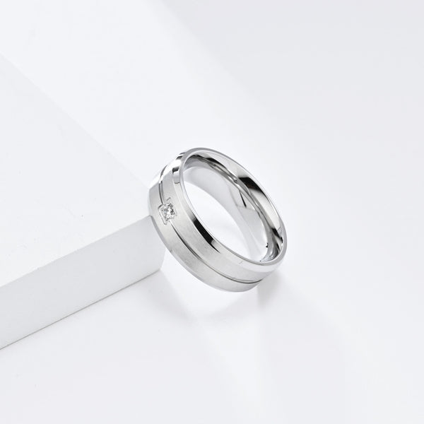 Men's Black Ring with Crystal Accent - Elegant Polished Band for Special Occasions-Men's Ring-SunnyHouse Jewelry