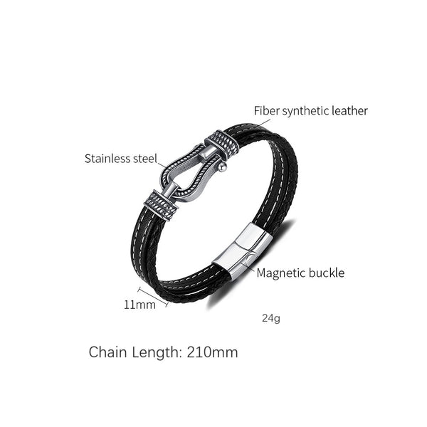 Men's Nautical Leather Bracelet with Stainless Steel Carabiner Clasp - Adventurous and Rugged Accessory-Men's Bracelet-SunnyHouse Jewelry