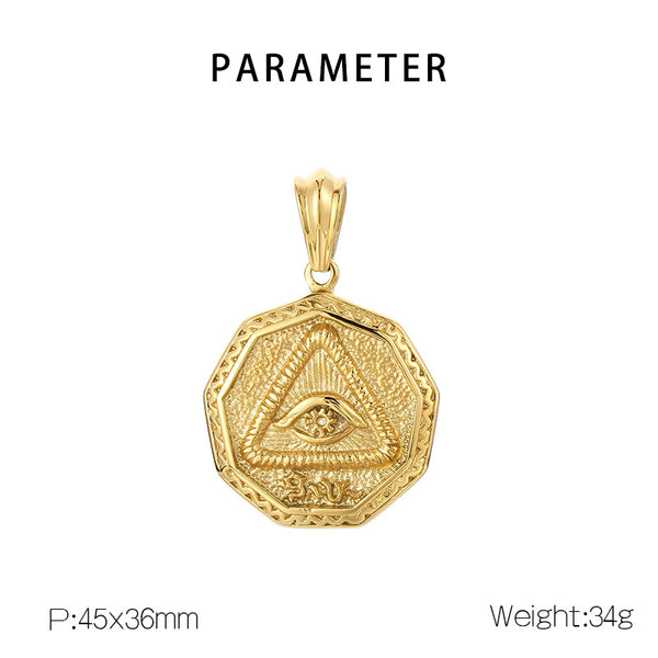 Men's Titanium Stainless Steel Eye of Providence Pendant Necklace – All-Seeing Eye Gold Charm – Hexagon Amulet for Fashion and Protection-Men's Pendant Necklace-SunnyHouse Jewelry