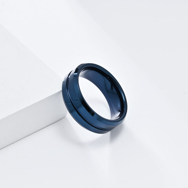 Vibrant Blue Titanium Stainless Steel Men's Ring - Modern Design, Comfort Fit, Scratch-Resistant, Hypoallergenic, 8mm-Men's Ring-SunnyHouse Jewelry