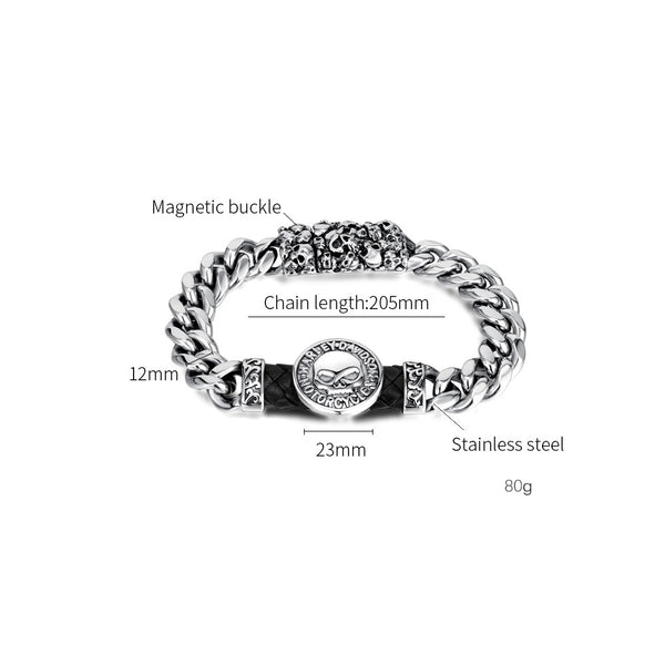 Rugged Stainless Steel Men's Bracelet with Harley-Davidson Skull Emblem – Durable, Stylish Motorcycle Chain Design-Men's Bracelet-SunnyHouse Jewelry