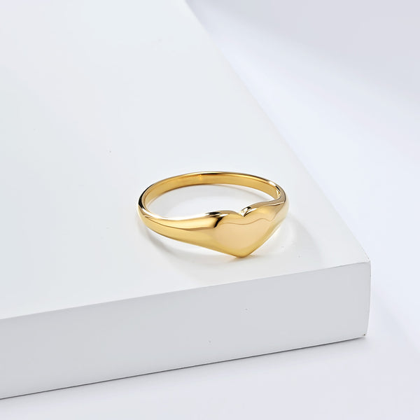 Women’s Heart Signet Ring – Polished Finish, Durable and Hypoallergenic, Elegant Minimalist Jewelry-Women's Ring-SunnyHouse Jewelry