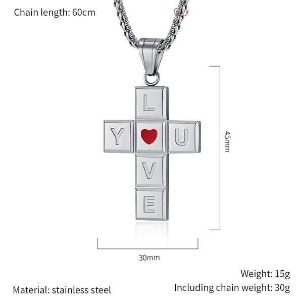 Men's Titanium Stainless Steel Cross Pendant Necklace with Love Design - Perfect Gift for Special Occasions-Men's Pendant Necklace-SunnyHouse Jewelry