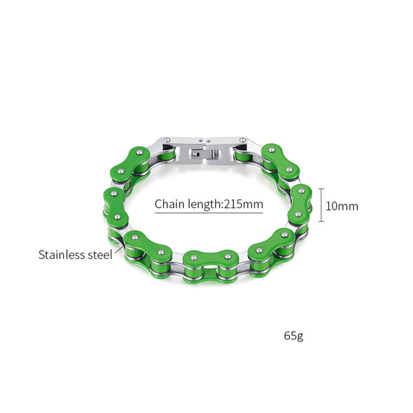 Men’s Titanium Stainless Steel Harley Bike Chain Bracelet – Green Link Punk Style Biker Jewelry, Durable and Adjustable Wristband for Men-Men's Bracelet-SunnyHouse Jewelry