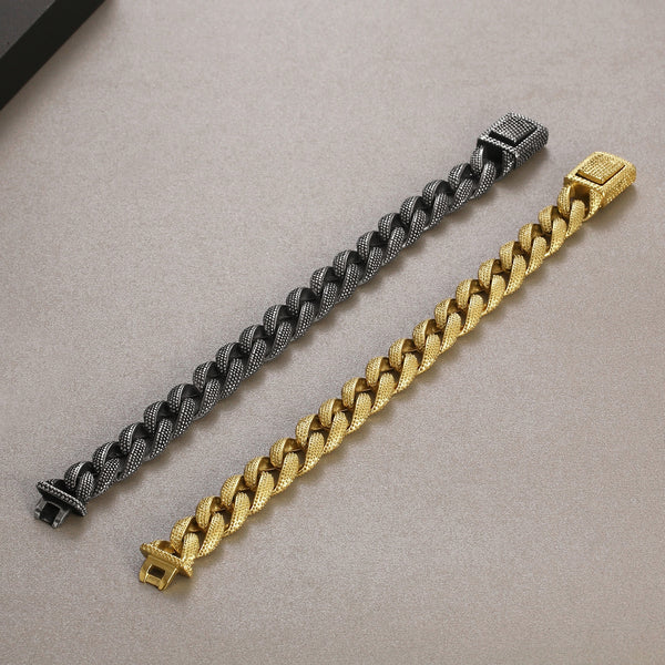 Men's Titanium Stainless Steel Textured Gold Bracelet - Luxurious Cuban Link Style with Secure Clasp-Men's Bracelet-SunnyHouse Jewelry
