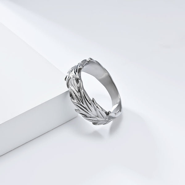 Men's Black Leaf Design Ring - Unique Matte Finish Vintage Band for Everyday Wear-Men's Ring-SunnyHouse Jewelry
