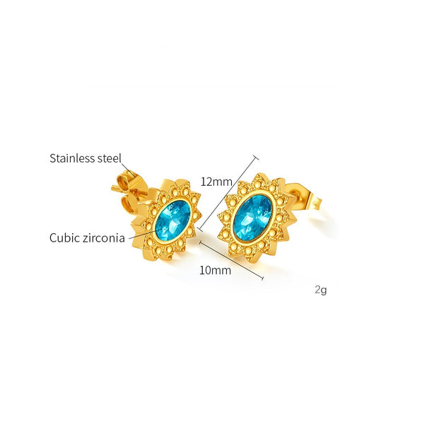 Women's Gold Sunburst Earrings with Aquamarine Centers - Vibrant and Regal Jewelry-Women's Earrings-SunnyHouse Jewelry