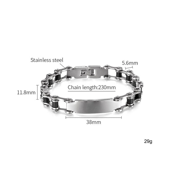 Men’s Motorcycle Chain Bracelet – Heavy Duty Biker Style ID Bracelet for Men – Durable, Scratch-Resistant, Polished Black & Silver Finish-Men's Bracelet-SunnyHouse Jewelry