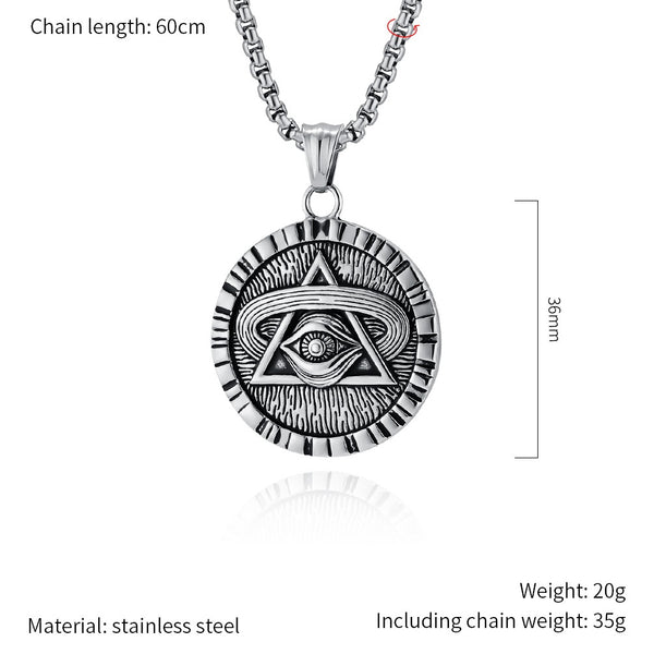 Men's Titanium Stainless Steel All-Seeing Eye Pendant Necklace - Vintage Symbolic Jewelry with Triangle and Eye Design-Men's Pendant Necklace-SunnyHouse Jewelry