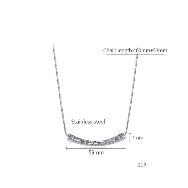 Women’s Lucky Bar Pendant Necklace – Silver Engraved Floral Design, Minimalist Fashion Jewelry for Women, Durable Everyday Necklace-Women's Necklace-SunnyHouse Jewelry