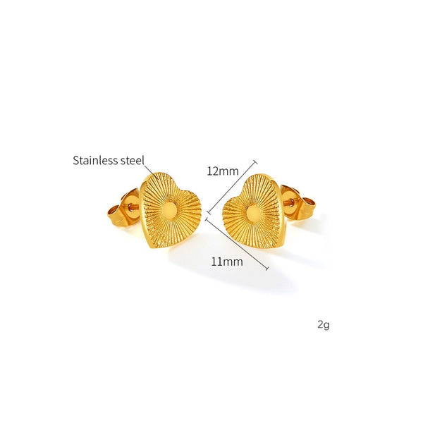 Women's Radiant Gold Heart Stud Earrings - Sunburst Design for Elegant Charm-Women's Earrings-SunnyHouse Jewelry