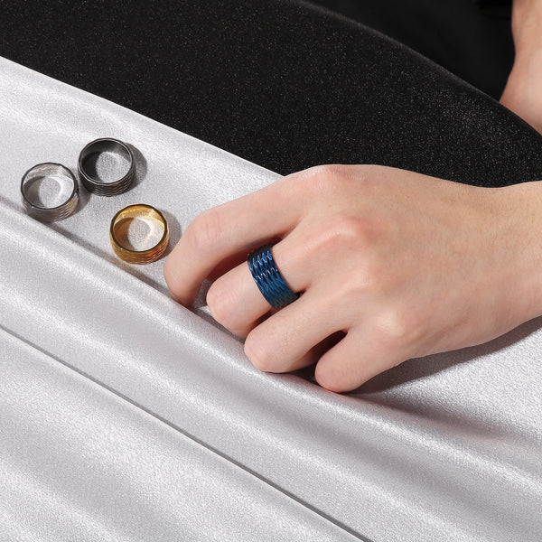 Men's Titanium Stainless Steel Ring – Wide Gold-Plated Band with Textured Diamond Pattern – Durable Fashion Ring for Men-Men's Ring-SunnyHouse Jewelry
