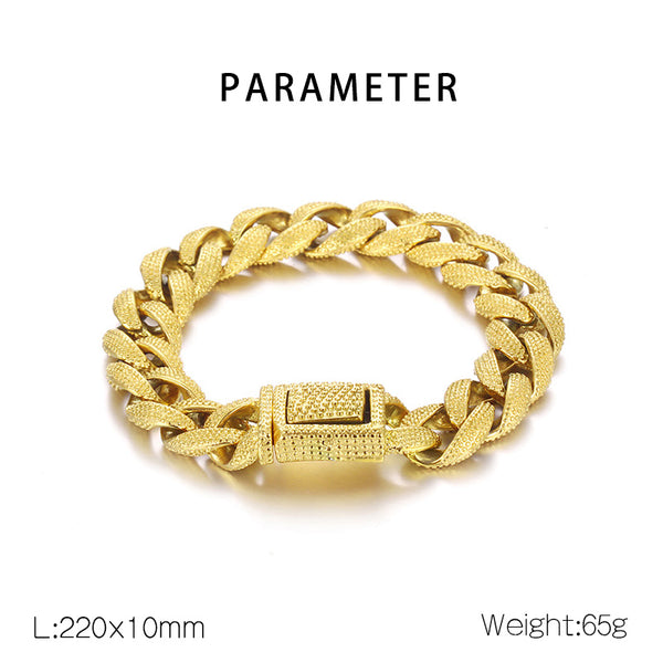 Men's Titanium Stainless Steel Textured Gold Bracelet - Luxurious Cuban Link Style with Secure Clasp-Men's Bracelet-SunnyHouse Jewelry
