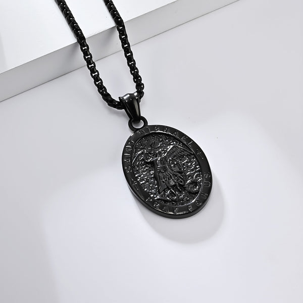 Saint Michael Pendant Necklace for Men, Oval Necklace, Religious Protection Medal, Christian Jewelry, Hypoallergenic & Durable Chain-Men's Pendant Necklace-SunnyHouse Jewelry