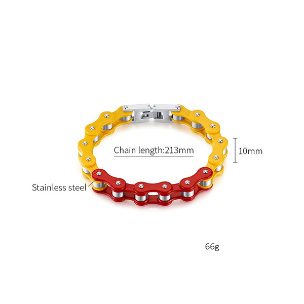 Men’s Titanium Stainless Steel Harley Bike Bracelet – Yellow and Red Link Punk Biker Jewelry, Durable Wristband for Men-Men's Bracelet-SunnyHouse Jewelry