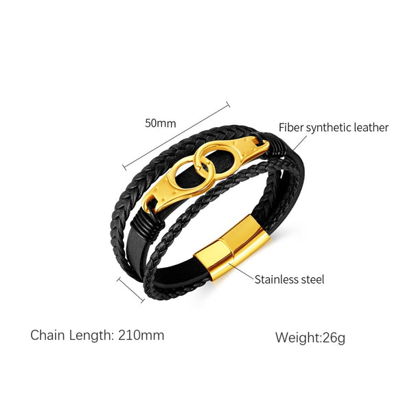 Sophisticated Men's Braided Leather and Gold Plated Bracelet with Equestrian Clasp – Durable and Stylish-Men's Bracelet-SunnyHouse Jewelry