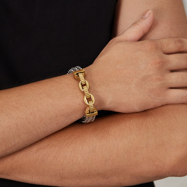 Men’s Stainless Steel Chain Bracelet – Two-Tone Black & Silver Link Design, Heavy-Duty Cuban Chain Style with Fold-Over Clasp, Durable Men’s Fashion Jewelry-Men's Bracelet-SunnyHouse Jewelry