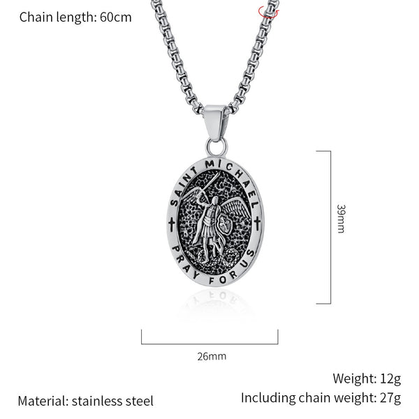Saint Michael Pendant Necklace for Men, Oval Necklace, Religious Protection Medal, Christian Jewelry, Hypoallergenic & Durable Chain-Men's Pendant Necklace-SunnyHouse Jewelry