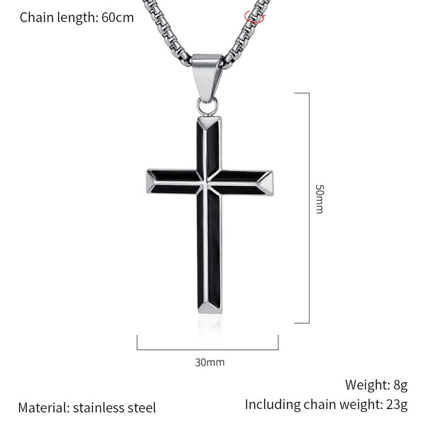 Men's Titanium Stainless Steel Cross Pendant Necklace with Black Inlay - Elegant and Bold Accessory-Men's Pendant Necklace-SunnyHouse Jewelry