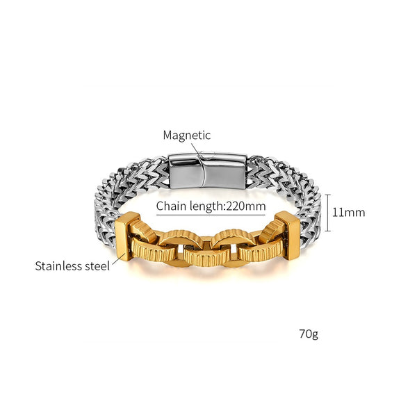 Men’s Stainless Steel Chain Bracelet – Two-Tone Black & Silver Link Design, Heavy-Duty Cuban Chain Style with Fold-Over Clasp, Durable Men’s Fashion Jewelry-Men's Bracelet-SunnyHouse Jewelry