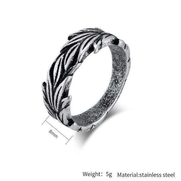 Men's Black Leaf Design Ring - Unique Matte Finish Vintage Band for Everyday Wear-Men's Ring-SunnyHouse Jewelry