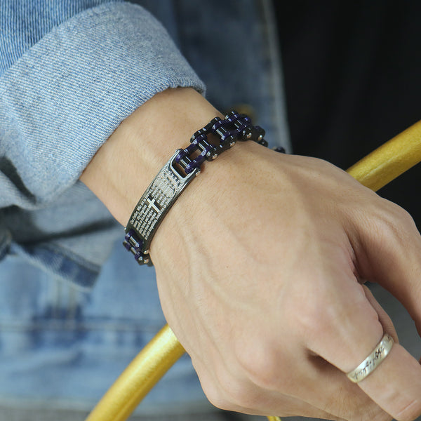 Men's Fashion Bible Cross Harley Bike Bracelet-Mens Bracelet-SunnyHouse Jewelry