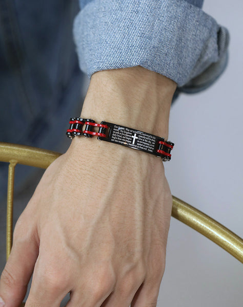 Men's Fashion Bible Cross Harley Bike Bracelet-Mens Bracelet-SunnyHouse Jewelry