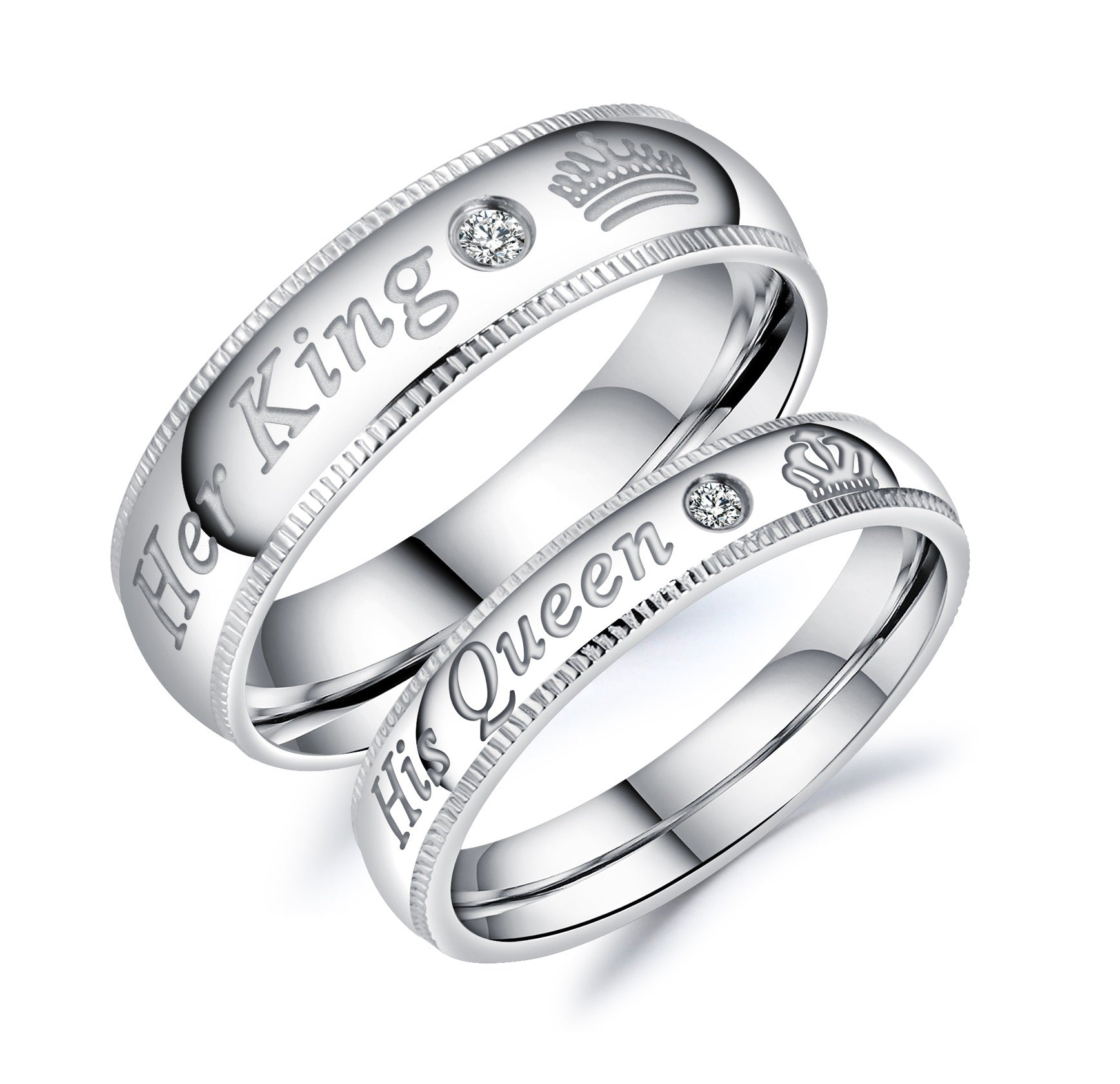 His & Hers Matching Set King and Queen Couple Rings, Wedding Band Set, Valentine, Anniversary, Wedding, Promise, Engagement Ring-Couple Rings-SunnyHouse Jewelry