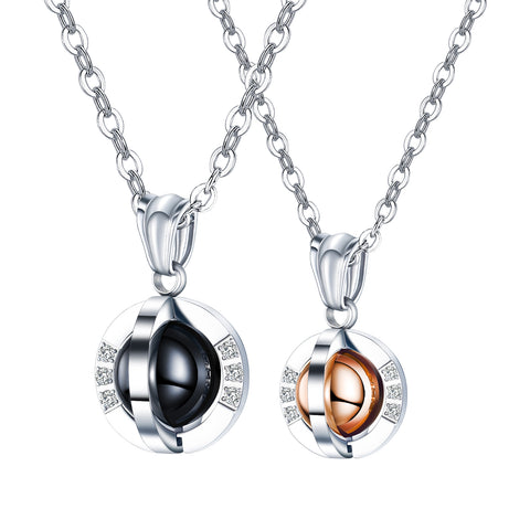 His & Hers Matching Set Rotatable Ball Tag Pendant Necklace Couple Jewelry Set-Couple Necklace-SunnyHouse Jewelry