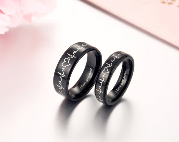 His & Hers Matching Set Heart Beat Chart Couple Rings Wedding Band Set-Couple Rings-SunnyHouse Jewelry