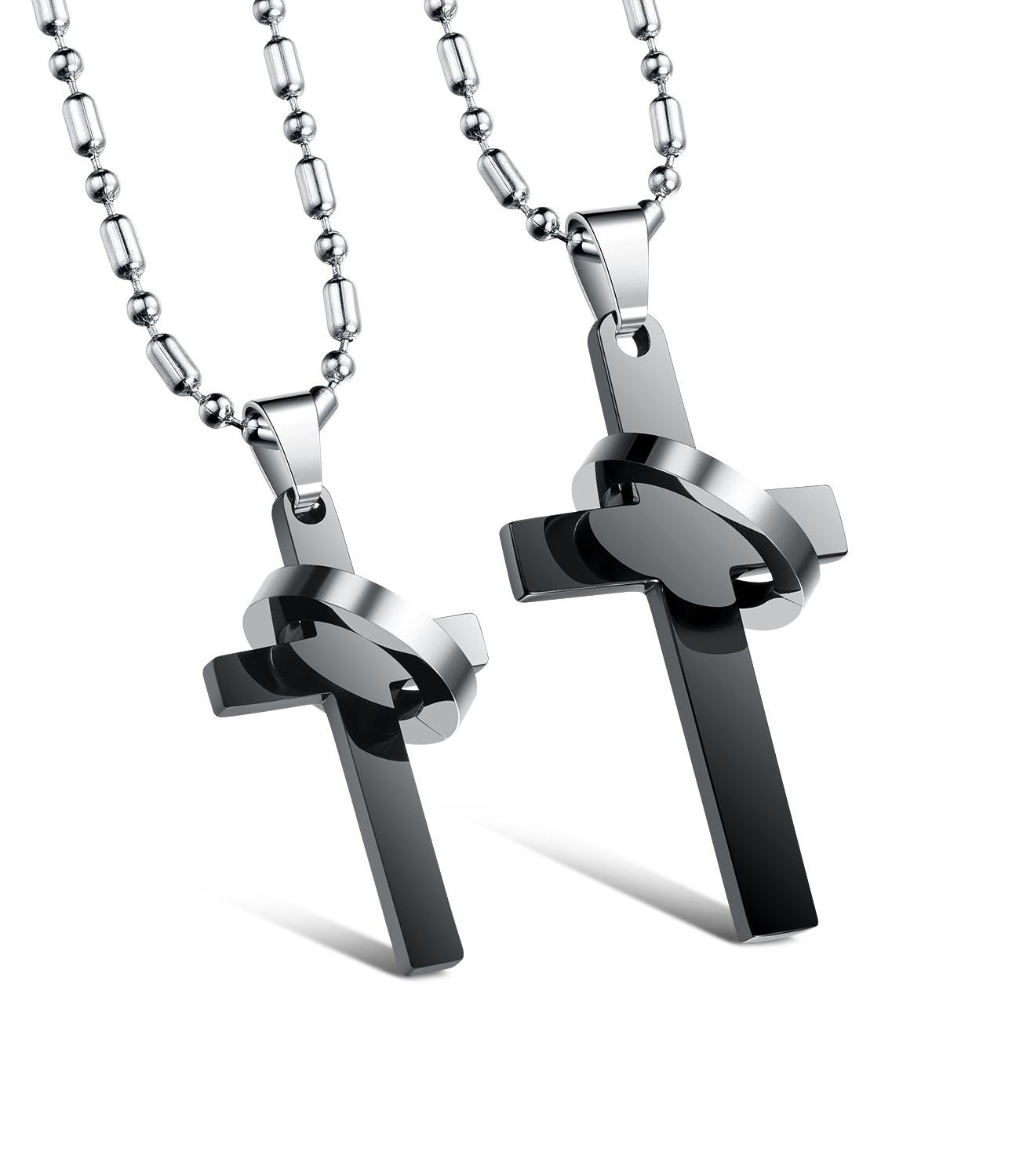 His & Hers Matching Set God around You Cross Tag Pendant Necklace Couple Jewelry Set-Couple Necklace-SunnyHouse Jewelry