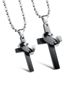 His & Hers Matching Set God around You Cross Tag Pendant Necklace Couple Jewelry Set-Couple Necklace-SunnyHouse Jewelry