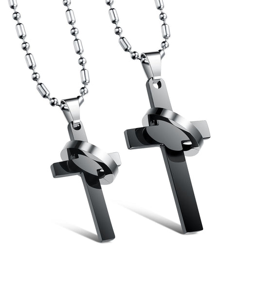 His & Hers Matching Set God around You Cross Tag Pendant Necklace Couple Jewelry Set-Couple Necklace-SunnyHouse Jewelry