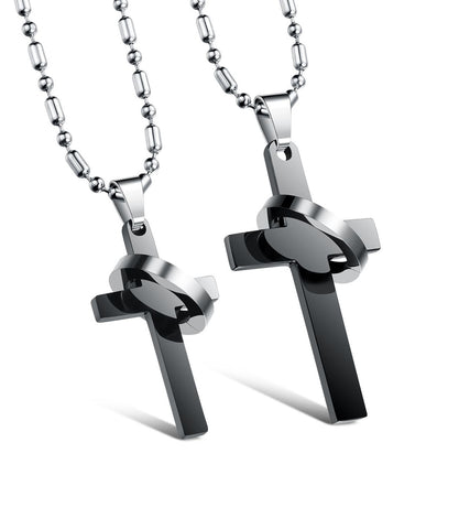 His & Hers Matching Set God around You Cross Tag Pendant Necklace Couple Jewelry Set-Couple Necklace-SunnyHouse Jewelry