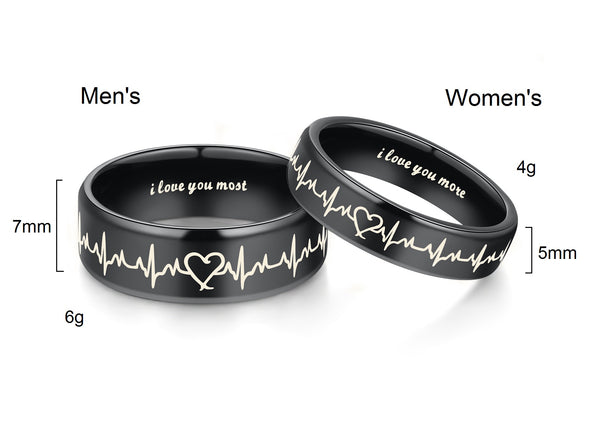 His & Hers Matching Set Heart Beat Chart Couple Rings Wedding Band Set-Couple Rings-SunnyHouse Jewelry