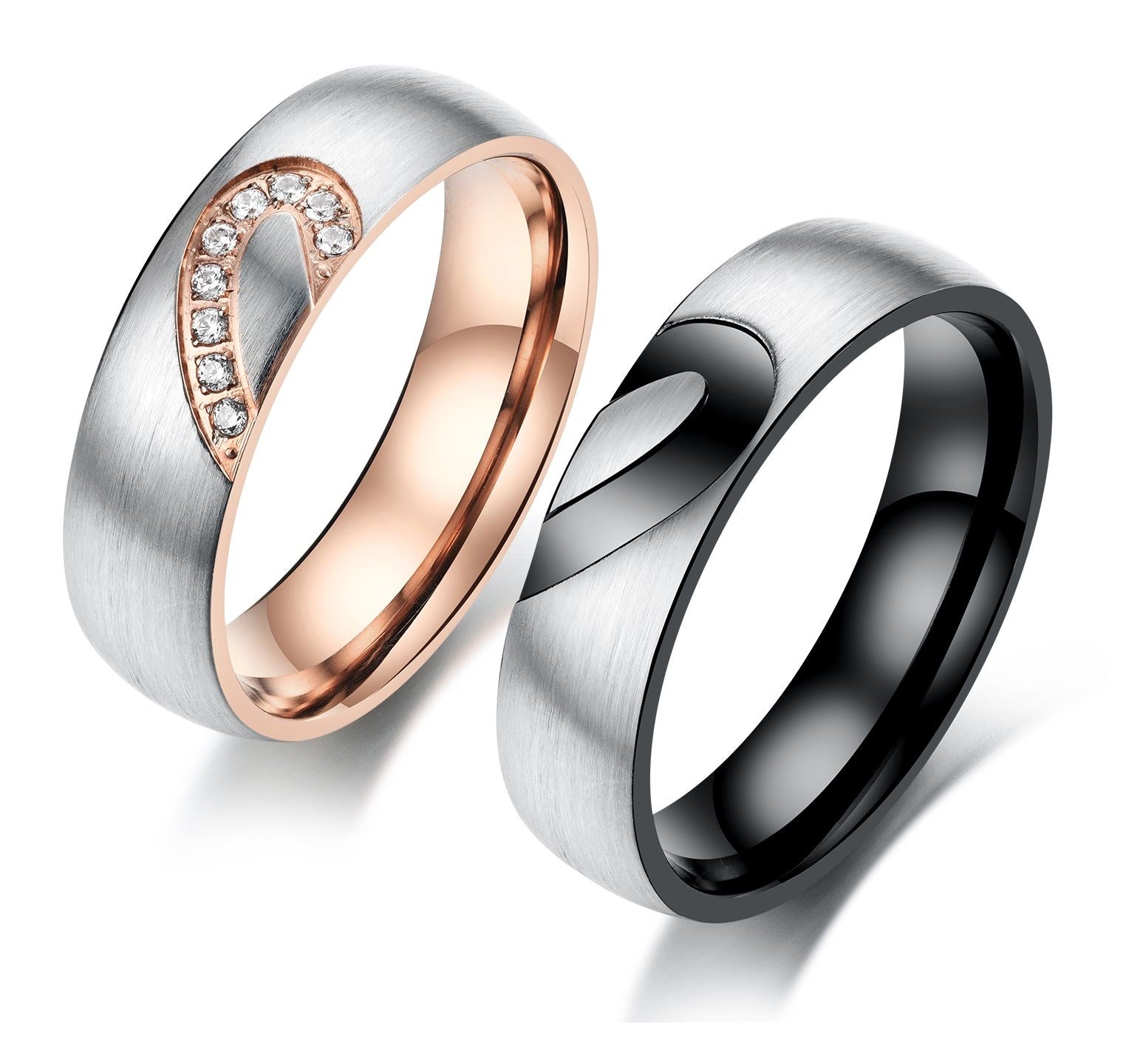 His & Hers Matching Set Heart with Heart Couple Rings, Wedding Band Set, Valentine, Anniversary, Wedding, Promise, Engagement Ring-Couple Rings-SunnyHouse Jewelry