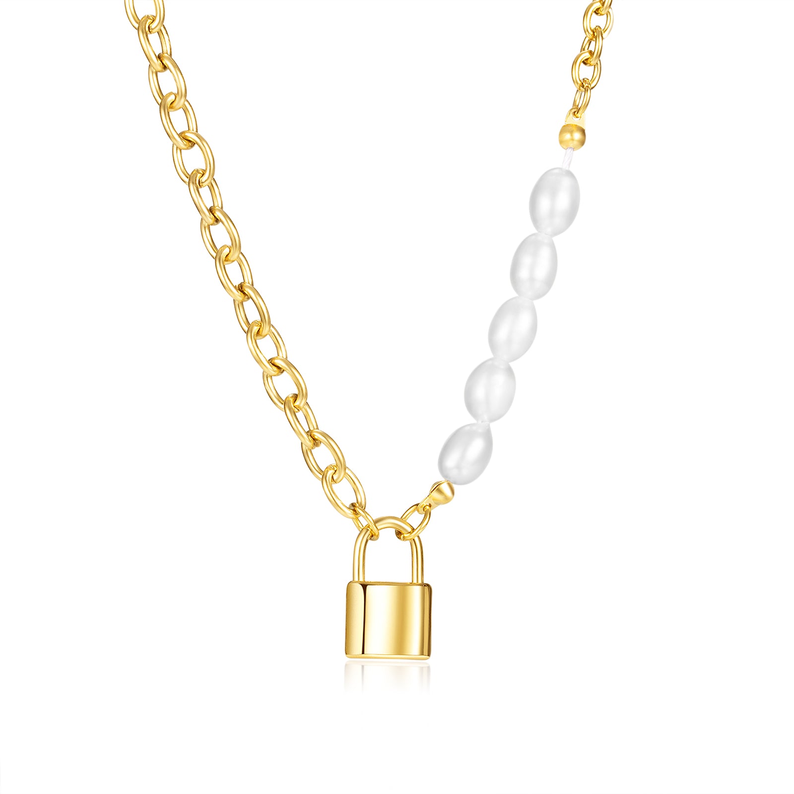 Women's Fashion Lock and Peal Pendant Necklace-Womens Pendant Necklace-SunnyHouse Jewelry