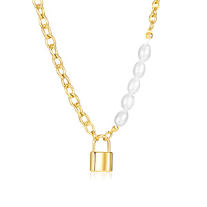 Women's Fashion Lock and Peal Pendant Necklace-Womens Pendant Necklace-SunnyHouse Jewelry