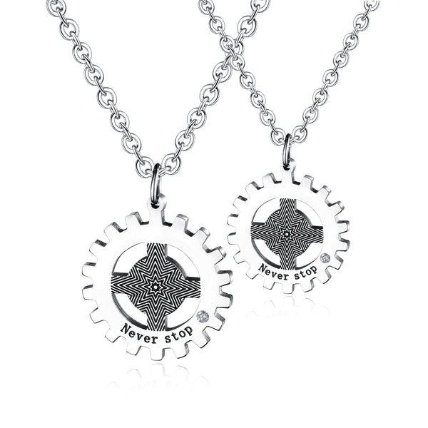 His & Hers Matching Set Love Never Stop Tag Pendant Necklace Couple Jewelry Set-Couple Necklace-SunnyHouse Jewelry