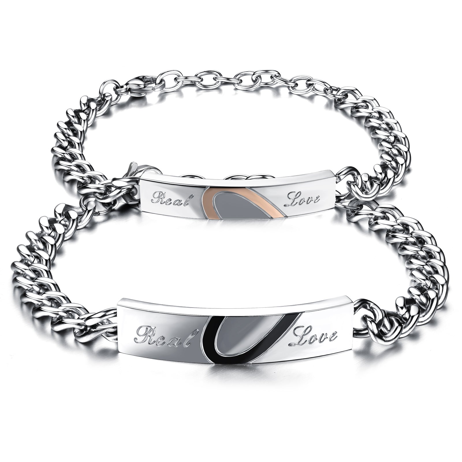 His & Hers Matching Set Heart with Heart Couple Bracelets, Valentine, Anniversary, Wedding, Promise, Engagement Gift-Couple Bracelets-SunnyHouse Jewelry