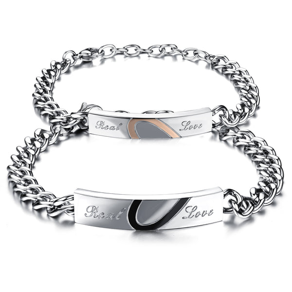 His & Hers Matching Set Heart with Heart Couple Bracelets, Valentine, Anniversary, Wedding, Promise, Engagement Gift-Couple Bracelets-SunnyHouse Jewelry