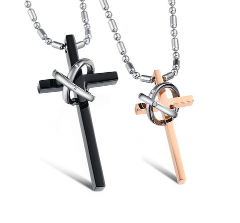 His & Hers Matching Set Star Cross Tag Pendant Necklace Couple Jewelry Set-Couple Necklace-SunnyHouse Jewelry
