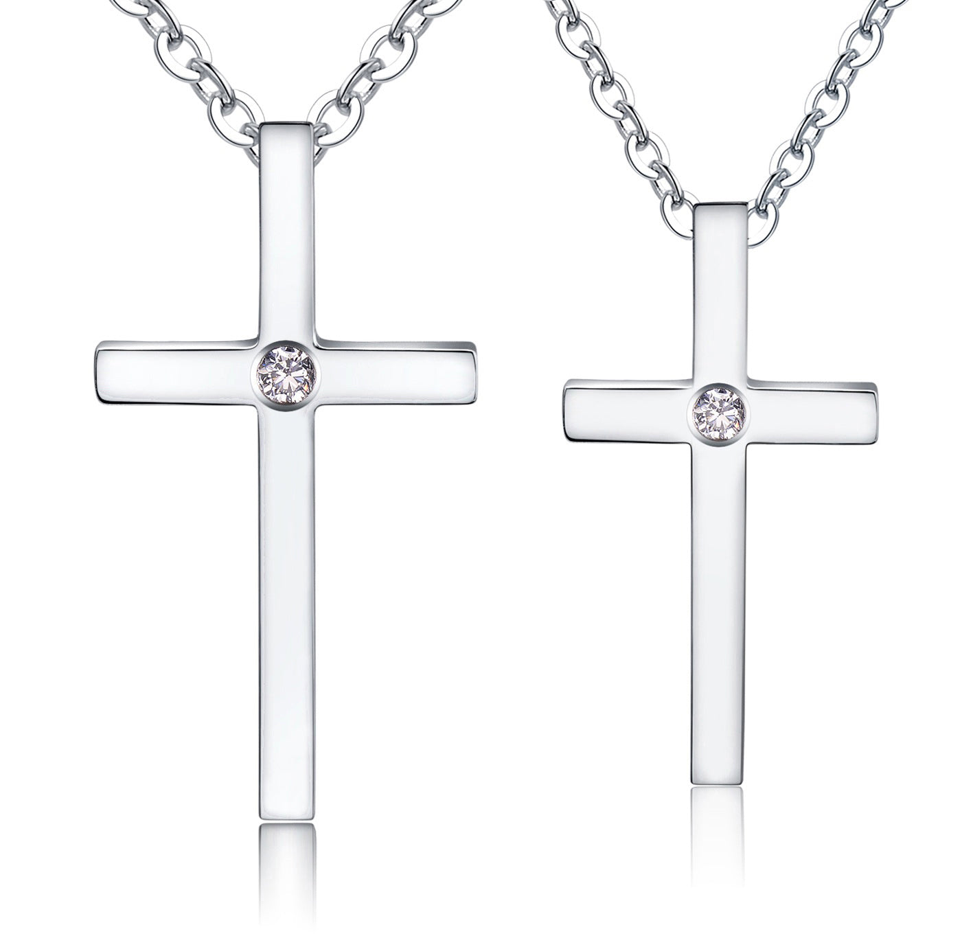 His & Hers Matching Set Simple Blinking Cross Tag Pendant Necklace Couple Jewelry Set-Couple Necklace-SunnyHouse Jewelry