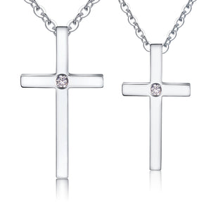 His & Hers Matching Set Simple Blinking Cross Tag Pendant Necklace Couple Jewelry Set-Couple Necklace-SunnyHouse Jewelry